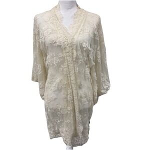 Agent Provocateur off-white bridal kimono Lace Robe Lingerie Cover Up